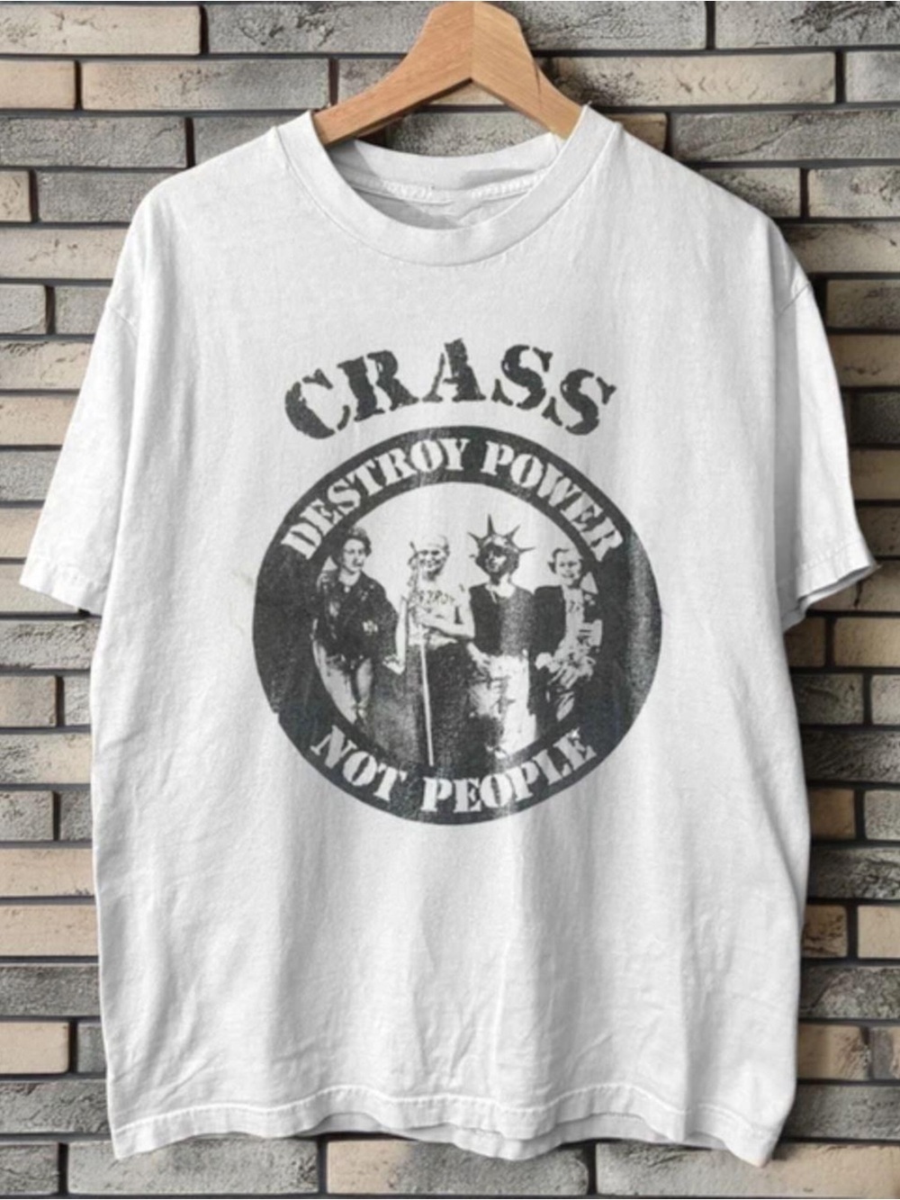 Gildan White Tee with Distressed Black Crass Band Graphic